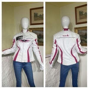NWT FXR Racing Ignitor Leather Motorcycle Jacket White/Fuchsia Pink